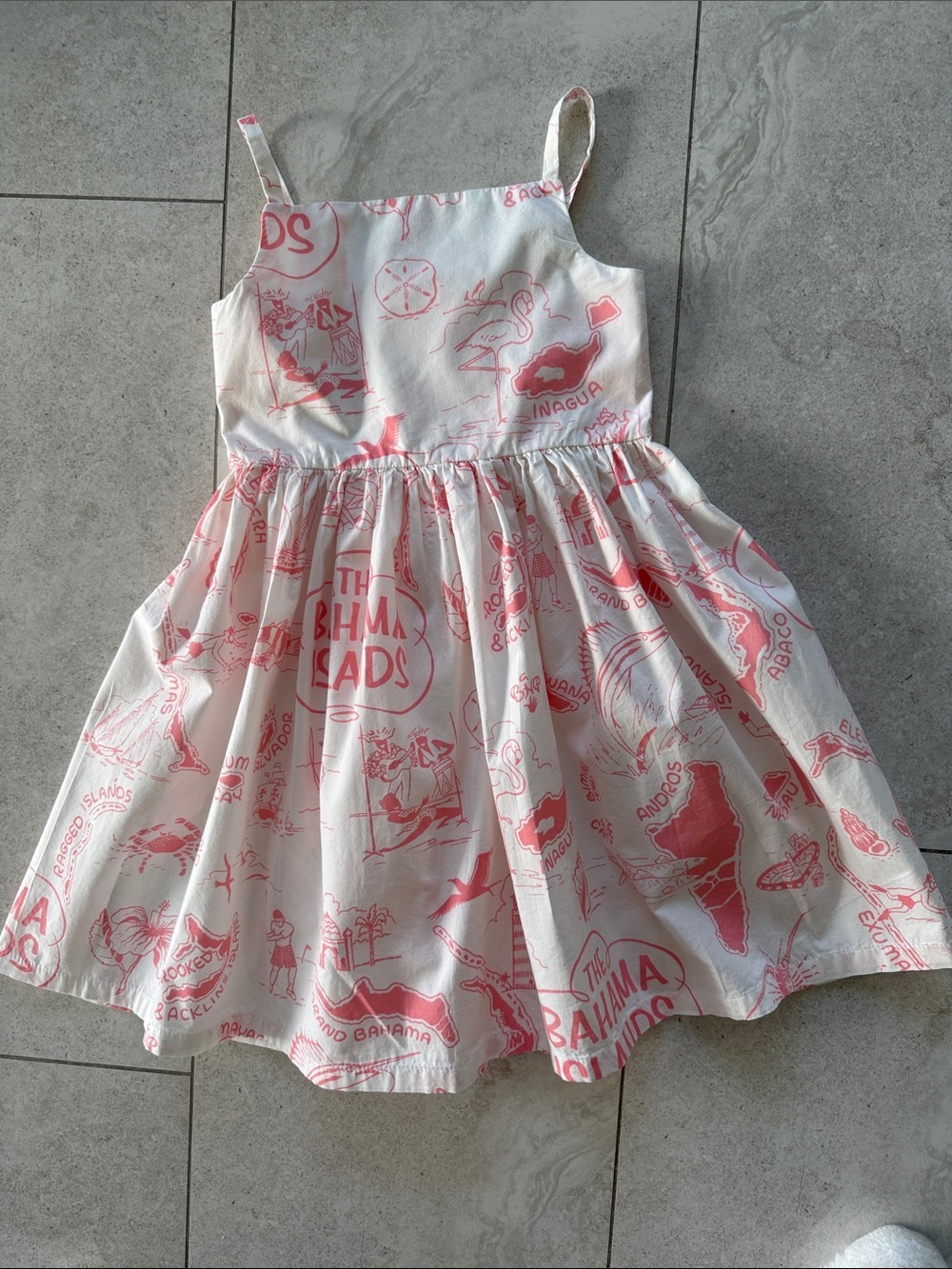Bahama Hand Prints Girls White & Coral Island Print Sundress sz 8